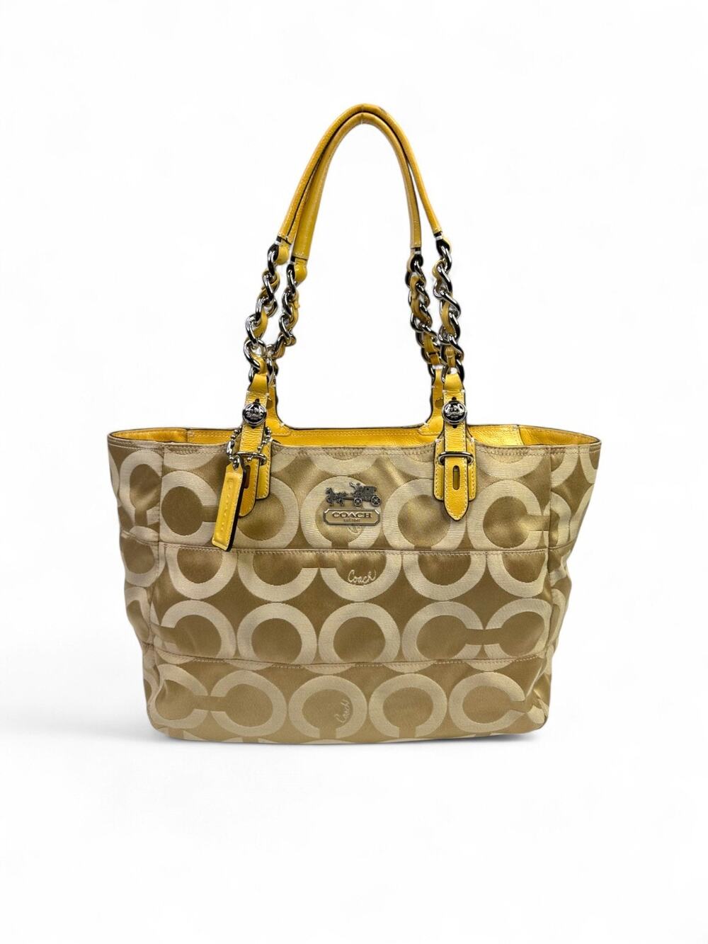 Coach Madison Tribeca Op Art Sateen Tote Gold Patent Leather Y2K F14133